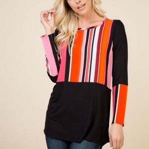LONG SLEEVE STRIPE CONTRAST TUNIC TOP